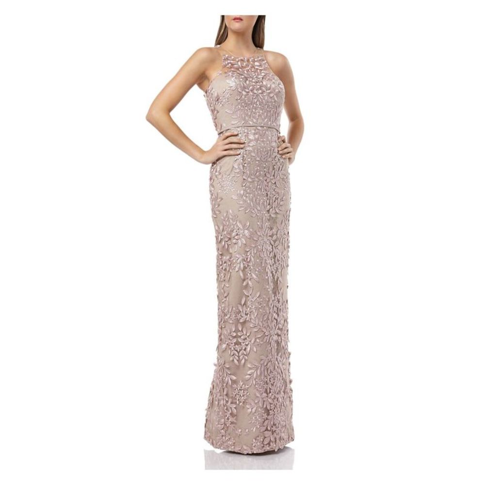JS COLLECTION Womens Beige Sleeveless Full-Length Formal Sheath Dress 6